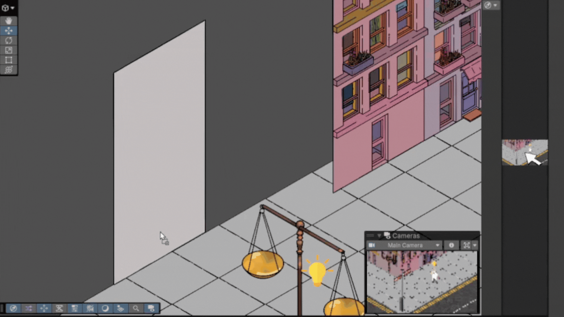 Building generator producing a road of procedural buildings