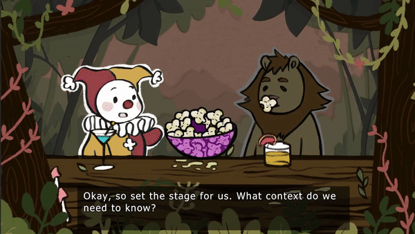 Bar scene, popcorn active-listening loop